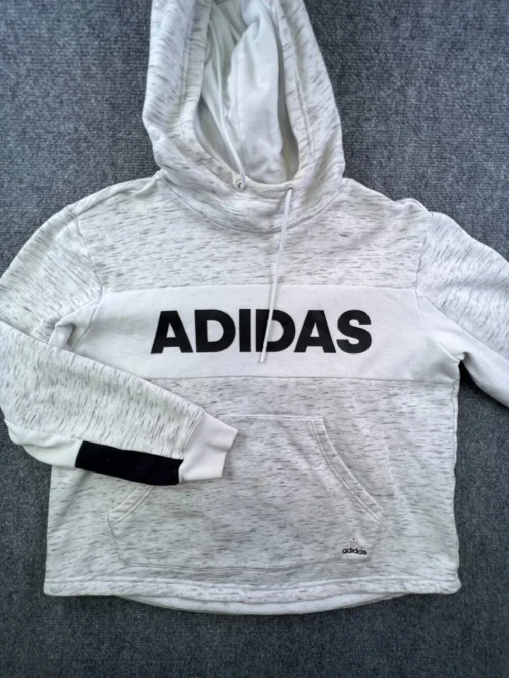 Adidas Pullover Hoodie Size Large White Heather Drawstring Long Sleeve Unisex